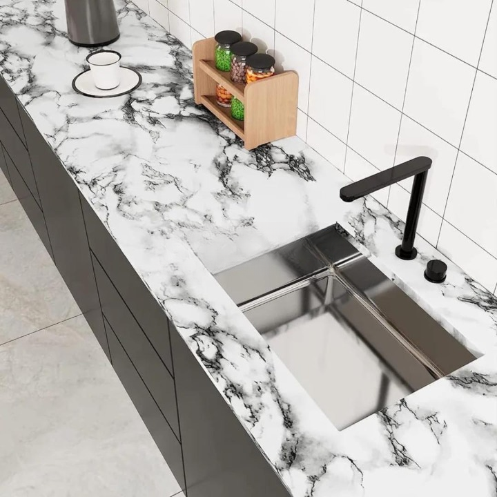 Self Adhesive White Marble Sheet Sticker For Kitchen, Cupboard, Wall – Anti Oil And Heat Resistant Wallpaper (60 x 200 cm)c