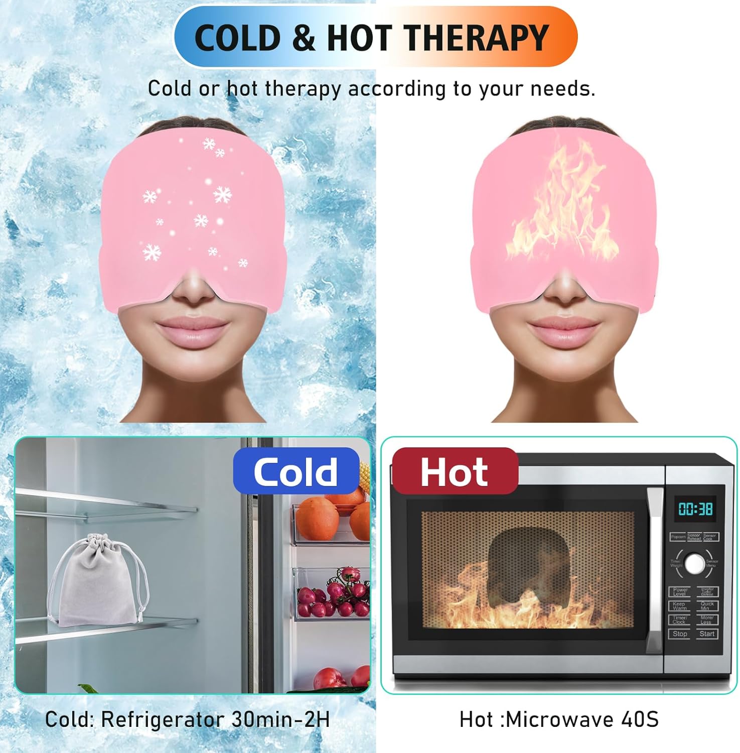 Migraine Relief Cap - Headache Relief Hat for Migraine Relief, Tension, One Size Fits All Headache Cap with Reusable Ice Gel Pack for Puffy Eyes, Stress Relief ( Random Color )