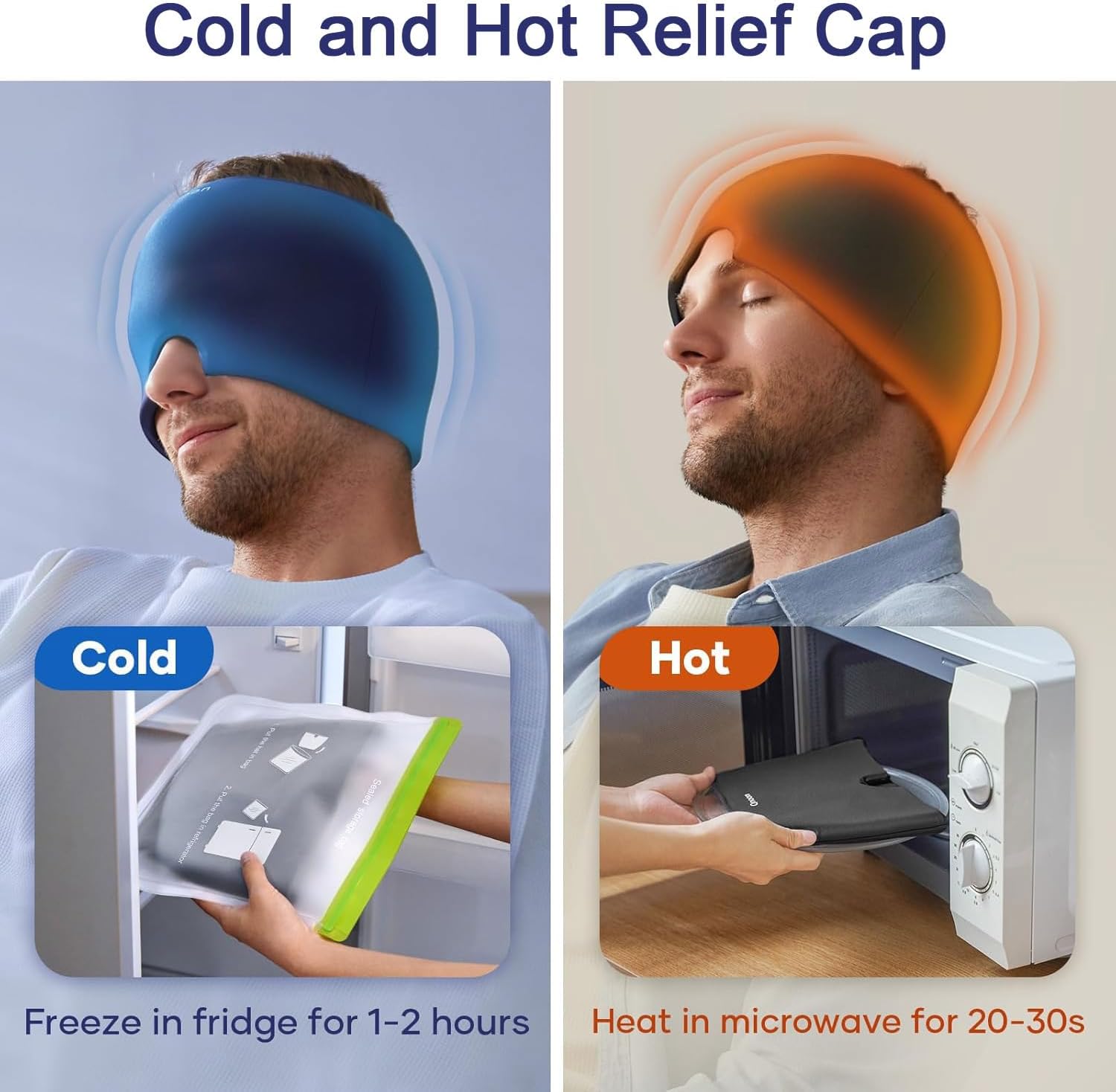 Migraine Relief Cap - Headache Relief Hat for Migraine Relief, Tension, One Size Fits All Headache Cap with Reusable Ice Gel Pack for Puffy Eyes, Stress Relief ( Random Color )