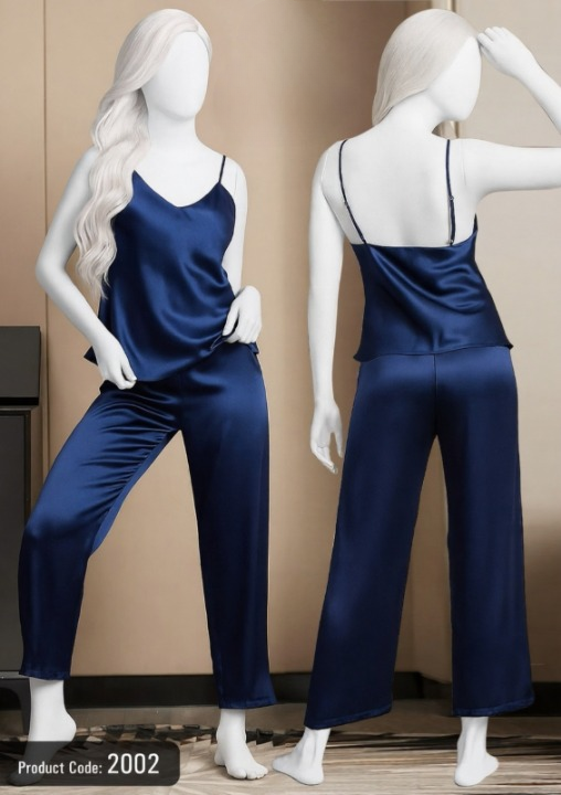 Satin Sleepwear Set – Spaghetti Top & Loose Trouser – Free Size