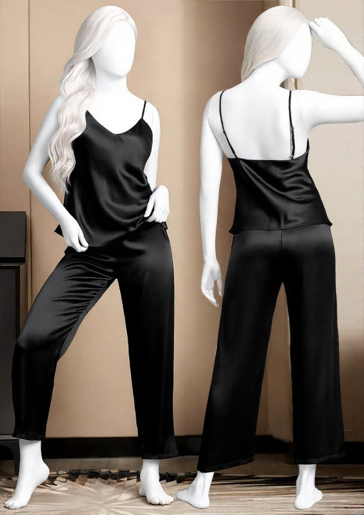 Satin Sleepwear Set – Spaghetti Top & Loose Trouser – Free Size