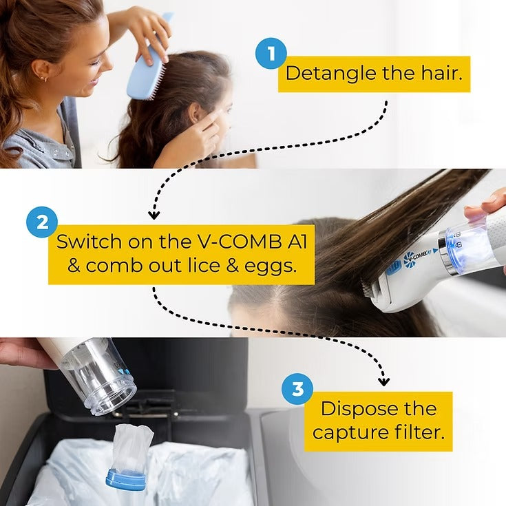 ICETEC V-COMB Electric Head Lice Remover | Chemical-Free Treatment | Vacuum & Comb System to Remove Lice and Nits for Adults & Children