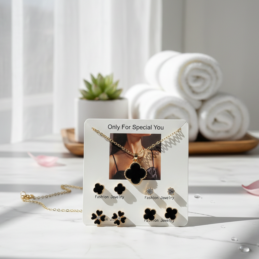 Beautiful 4 Pairs Of Earrings & Neckalce Elegant Design Stylish Look Comfortable Wear Durable Quality