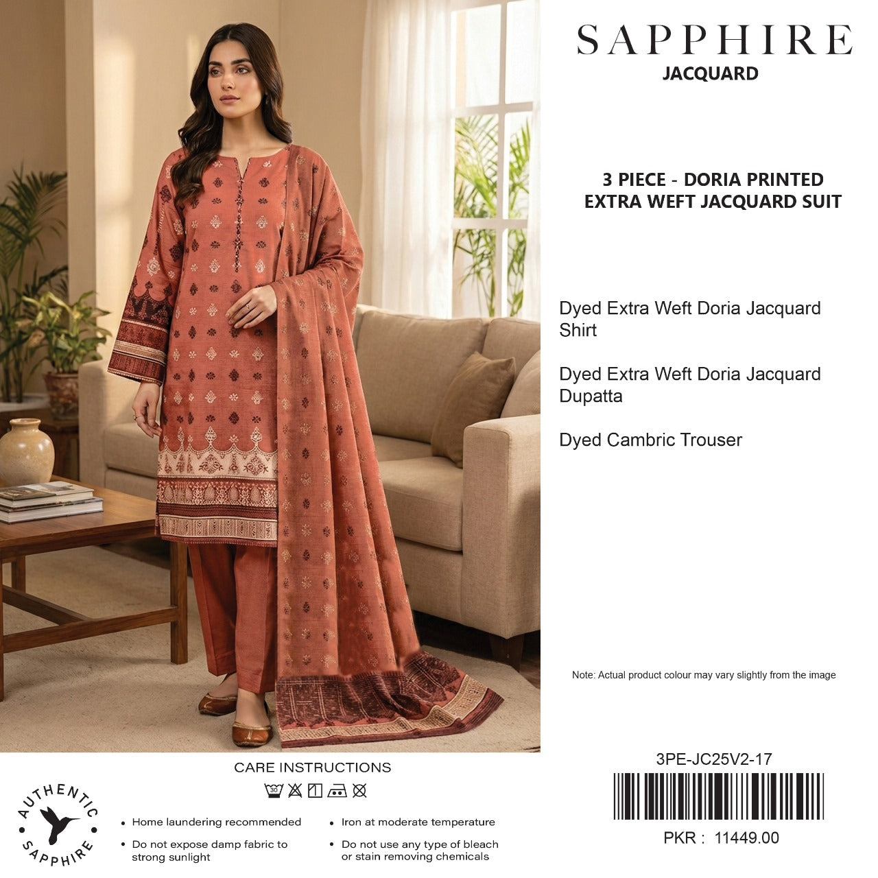 Sapphire Jacquard Vol 02 2026 3 Piece Doria Printed Extra Weft Jacquard Suit Premium Quality Elegant Design - Dark Blue