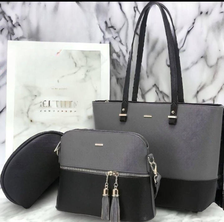 3 Piece Tote Handbag Elegant Design Premium Quality Smooth Finish Easy Carry For Daily Fashion Needs - Black and Skin