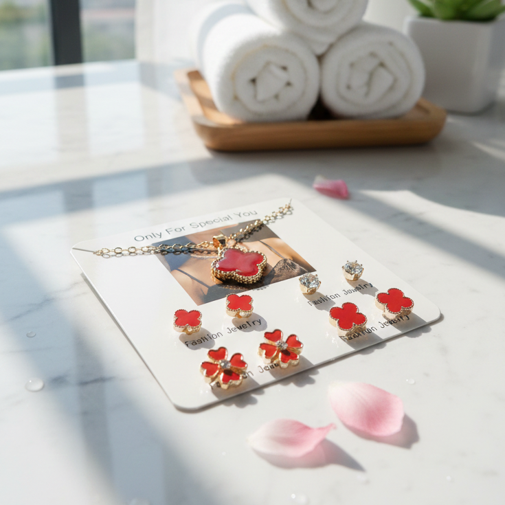 Beautiful 4 Pairs Of Earrings & Neckalce Elegant Design Stylish Look Comfortable Wear Durable Quality