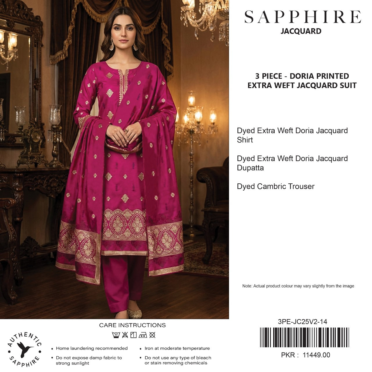 Sapphire Jacquard Vol 02 2026 3 Piece Doria Printed Extra Weft Jacquard Suit Premium Quality Elegant Design - Dark Blue