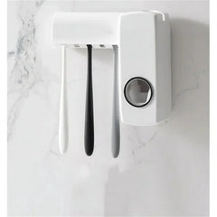 Toothpaste Dispenser With 5 Brush Holder Wall Mounted Automatic Hands Free Toothpaste Dispenser