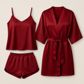 3-Piece Satin Sleepwear Set for Women – Camisole, Shorts & Robe | Elegant Nightwear & Loungewear – Free Size (DC-3003)