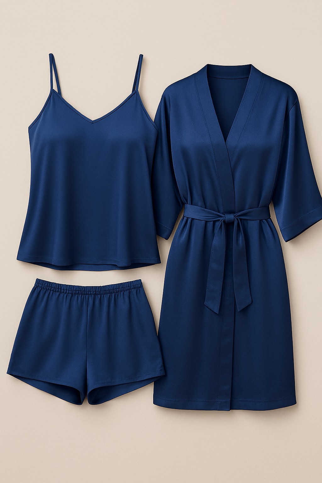 3-Piece Satin Sleepwear Set for Women – Camisole, Shorts & Robe | Elegant Nightwear & Loungewear – Free Size (DC-3003)