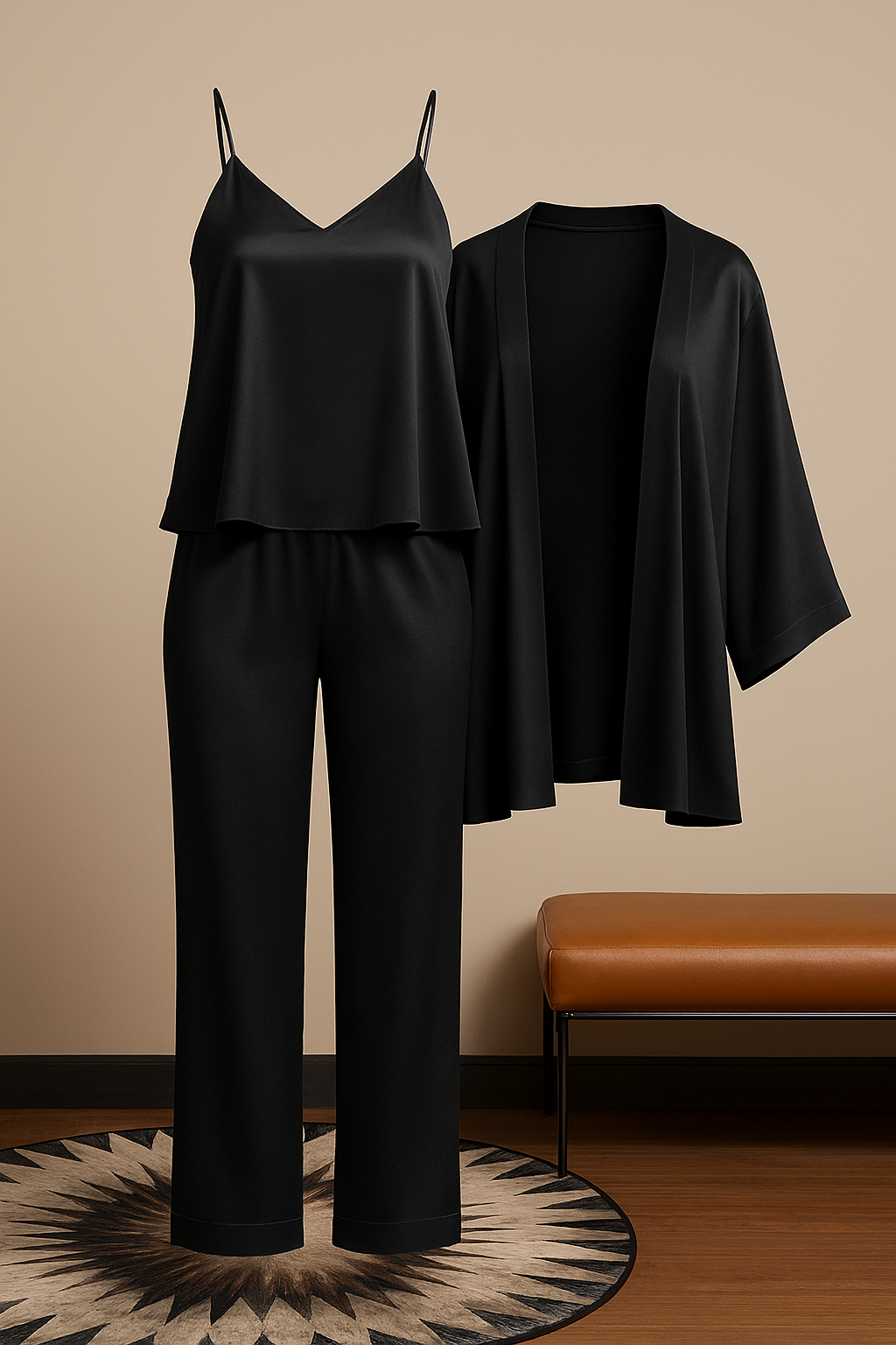 3-Piece Premium Satin Sleepwear Set for Women – Camisole, Pants & Robe | Nightwear & Loungewear | Free Size (DC-3002)