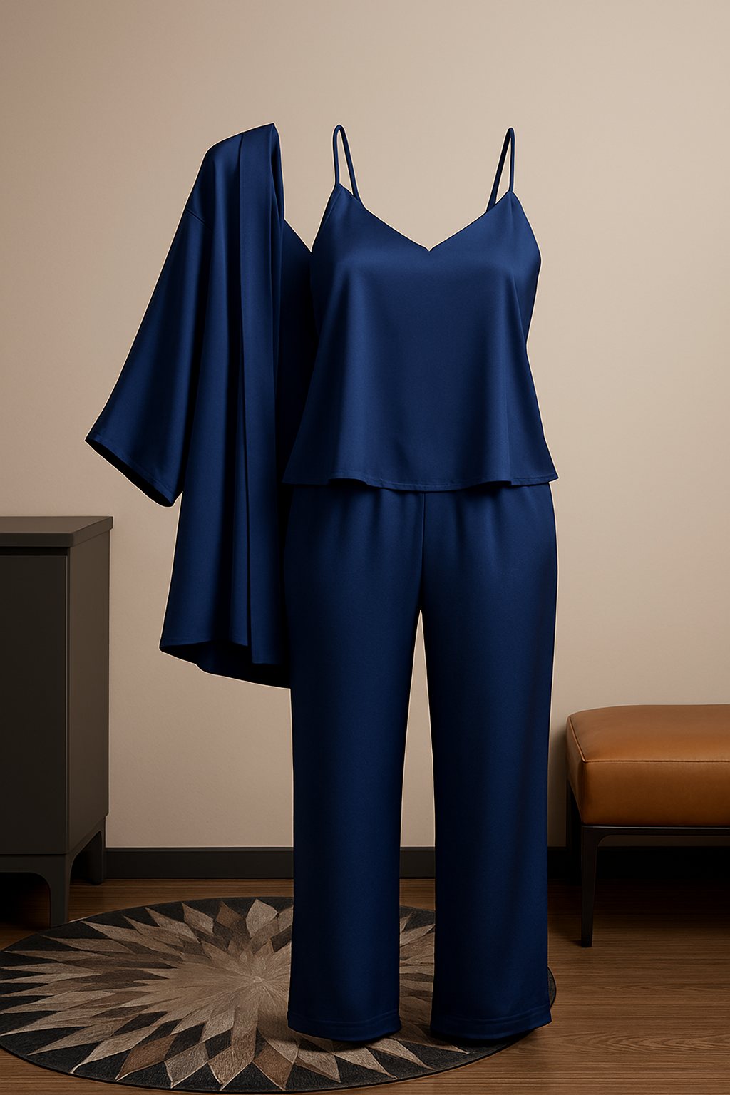 3-Piece Premium Satin Sleepwear Set for Women – Camisole, Pants & Robe | Nightwear & Loungewear | Free Size (DC-3002)