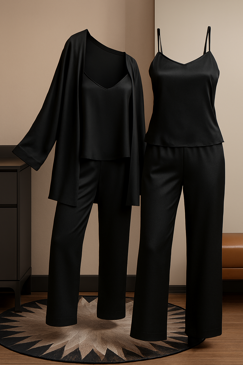 3-Piece Premium Satin Sleepwear Set for Women – Camisole, Pants & Robe | Nightwear & Loungewear | Free Size (DC-3002)