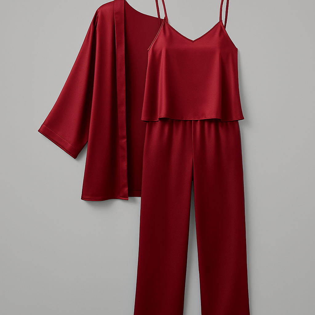 3-Piece Premium Satin Sleepwear Set for Women – Camisole, Pants & Robe | Nightwear & Loungewear | Free Size (DC-3002)