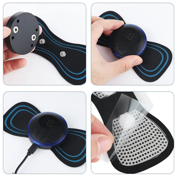 Pack Of 2 Ems Butterfly Portable Neck Massager Rechargeable, And Ms Foot Massager Pad Improve Blood Circulation