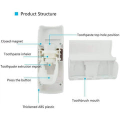 Toothpaste Dispenser With 5 Brush Holder Wall Mounted Automatic Hands Free Toothpaste Dispenser