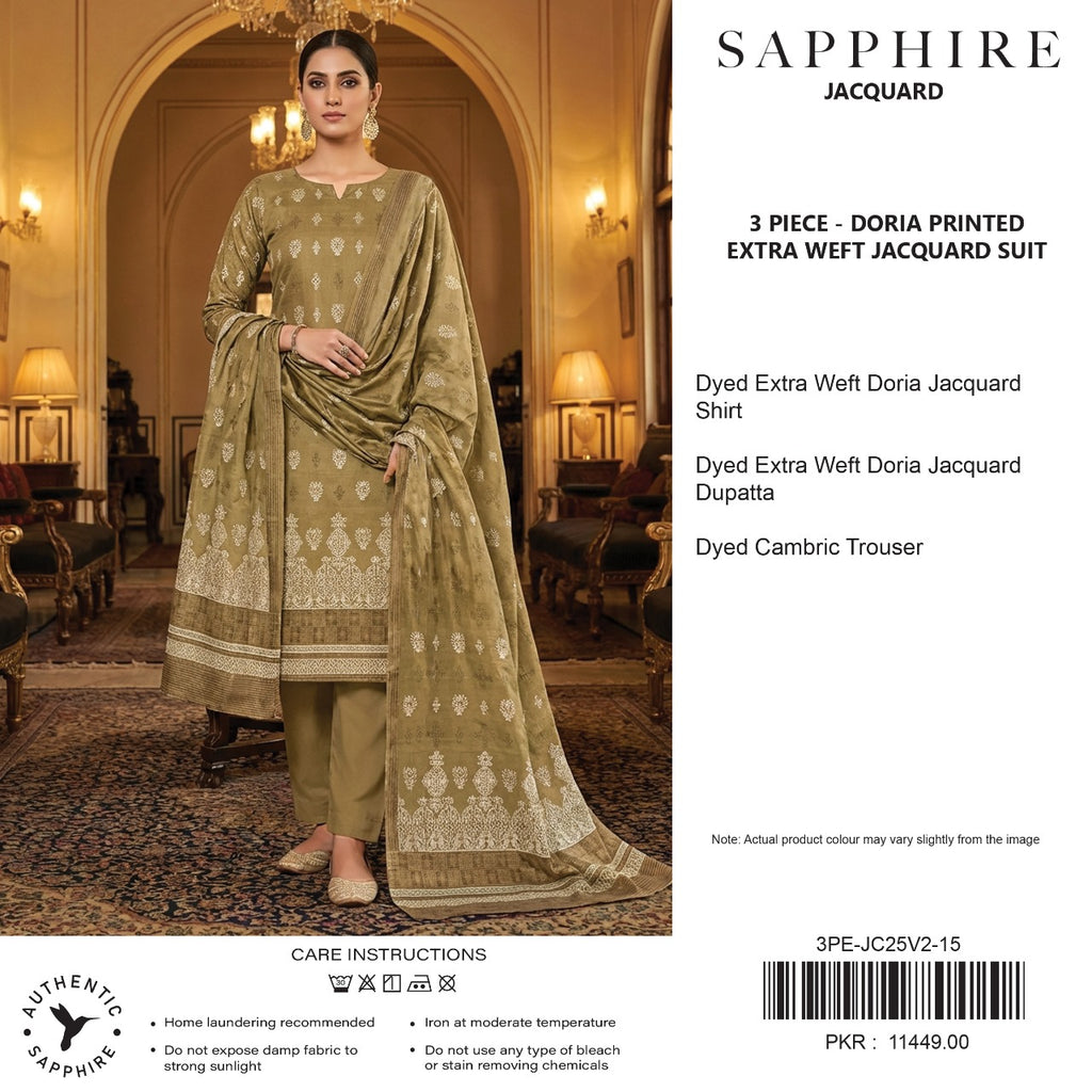 Sapphire Jacquard Vol 02 2026 3 Piece Doria Printed Extra Weft Jacquard Suit Premium Quality Elegant Design - Dark Blue