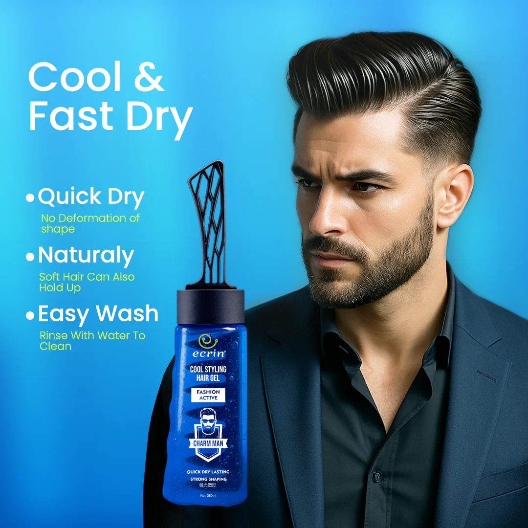 ECRIN Cool Styling Hair Gel with Active Collagen | Strong Hold, No Flakes, Nourishing Formula for All Hair Types, Daily Use Gel with Refreshing Cool Effect (280ml)
