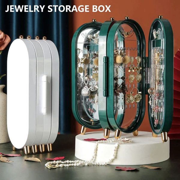 Screen Folding Jewelry Box (40*23*2cm) Jewellery Box Organiser With Mirror – Foldable Exquisite Dustproof Jewelry Storage Case Multi-function Screen Shaped Metal Display Jewelry Stand For Earring – Necklace & Bracelet (random Color)
